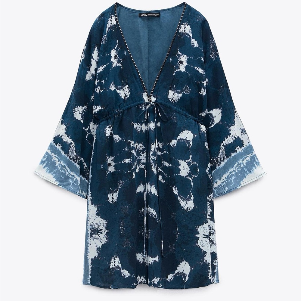 Zara Navy Tie-Dye Kimono Dress